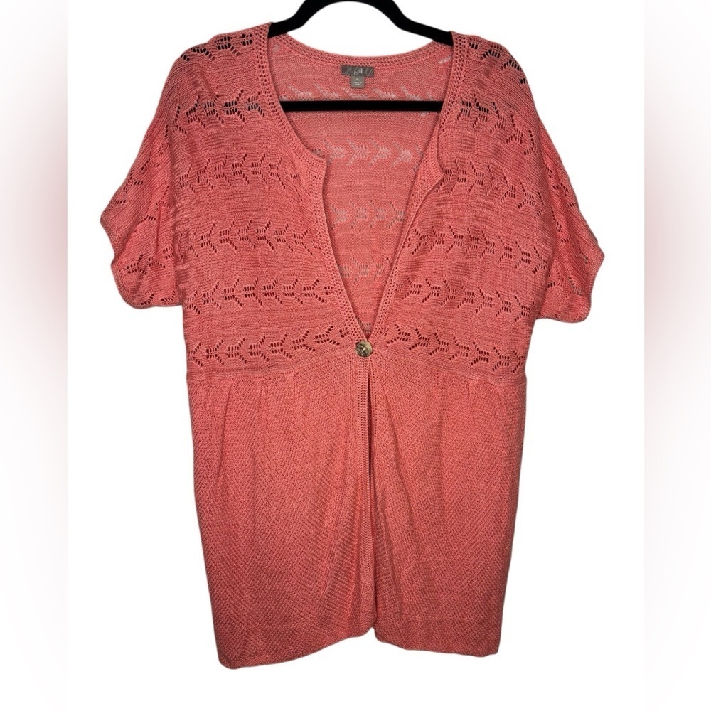 J Jill Womens Linen Blend Babydoll Open Crochet Cottagecore Sweater Top Size XL